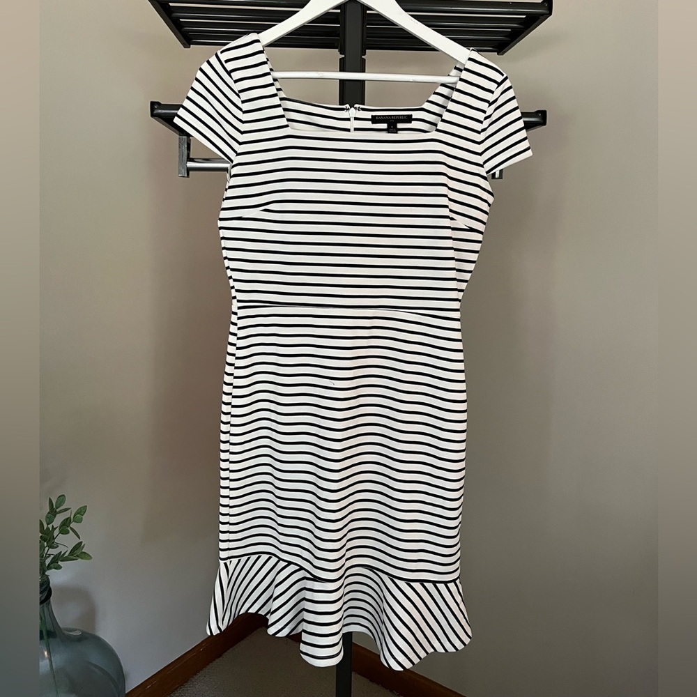 Banana Republic Classic Silhouette Black and White Striped Dress